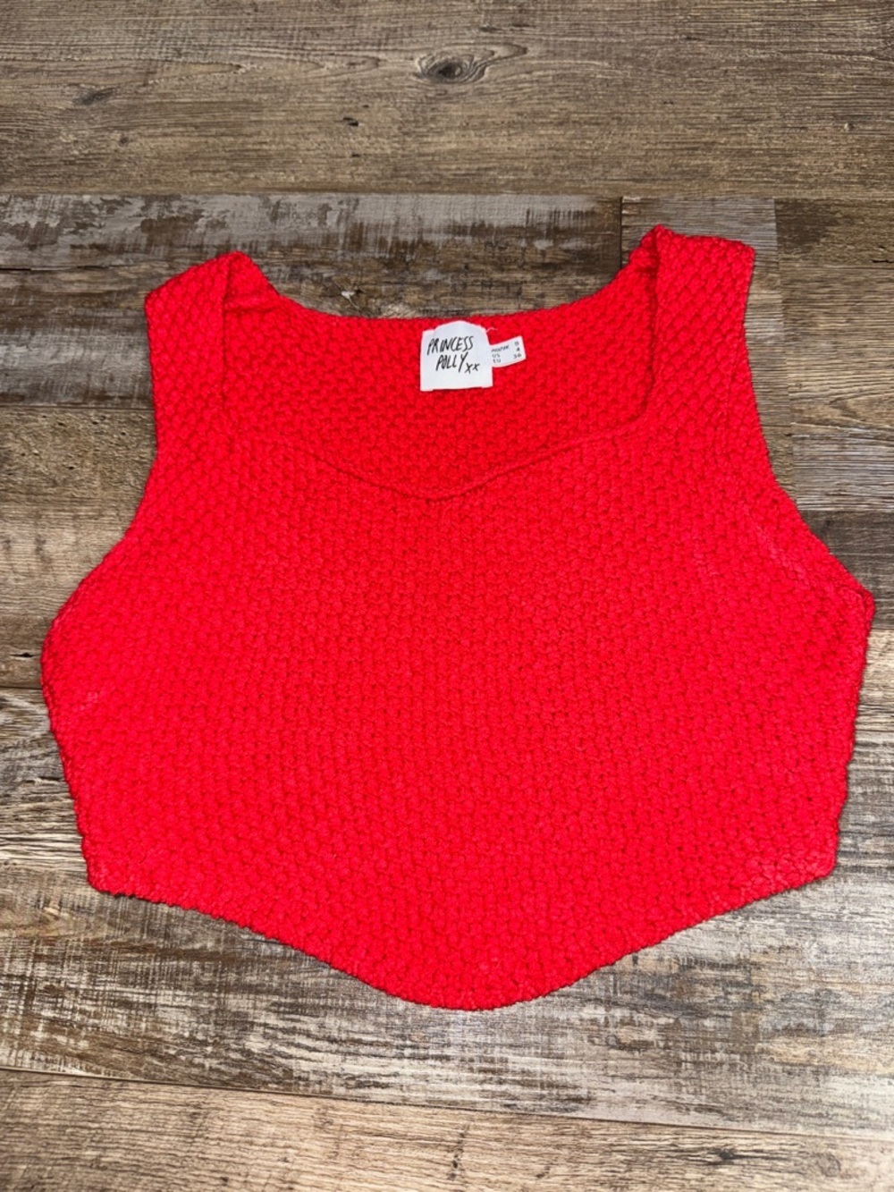 Princess Polly Dalton Top Red Textured Crop Pointed Hem Festival Y2K Size 4 S/M - Picture 2 of 7